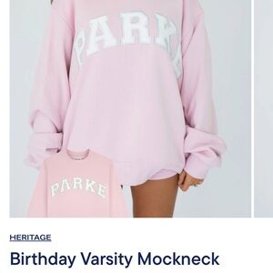 Parke Birthday  Pink Party Mockneck Sweatshirt in Sprinkle and white. BRAND New